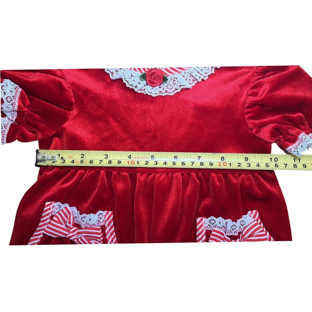 Vintage Evy Red Velvet Baby Romper Candy Stripe Infant Holiday Outfit Lace Sz 3M - Picture 5 of 7